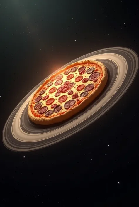 pizza with jupiter rings around it without the planet in the background
