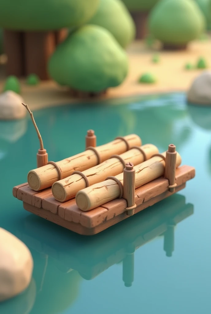 rudimentary raft only with logs in 3d that looks cute and simple without bottom