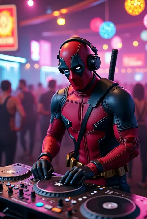 Deadpool wear headphones and Deadpool Plays Music in a Disco Bar Like a Disc Jockey