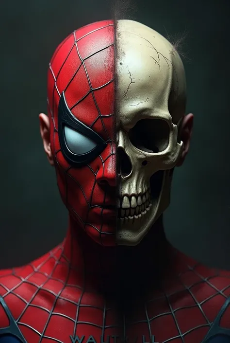 Spider man and half of the face the skull