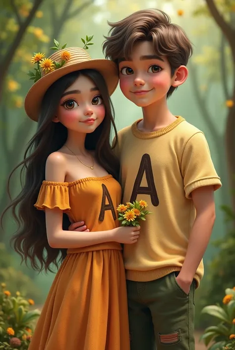 A couple with same woody dress. The girl with letter A and boy with letter S on the dress