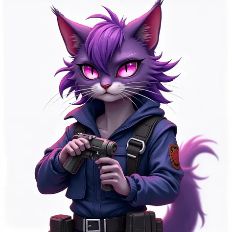 ((Best Quality)), ((masterpiece)), (detailed), One cat, Purple hair, Purple Eyes, Mechanic, simple, Poster