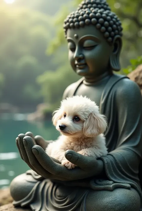 Toy poodle on Buddha&#39;s hand