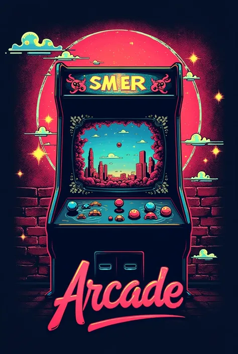 Create a vintage-inspired T-shirt design that pays homage to the golden age of arcade games from the 70s and 80s. The design will feature a nostalgic, pixelated arcade scene combined with classic retro typography.