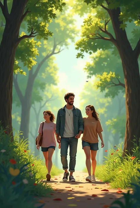 A man was taking walk in forest with his friends