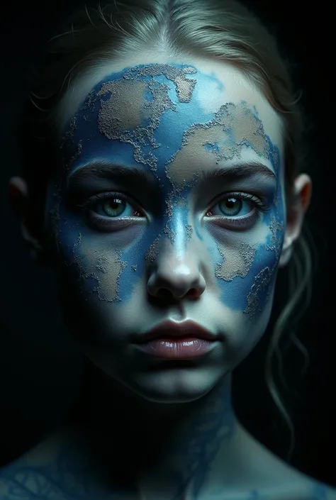 Draw a face painting model on the theme of "World without ozone"