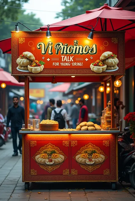 1. Banner for momos stall
2. stall name VI momos talk 
3. Location mumbai 
4. Text in English only 
5. With images 
