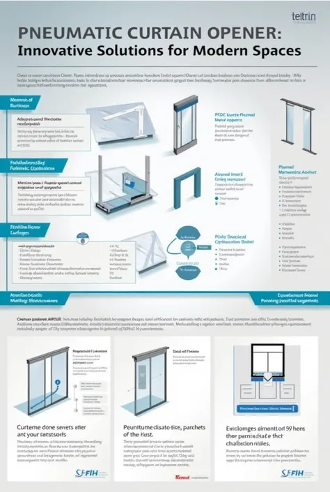 Design a sophisticated and informative poster for a college presentation on the topic of "Pneumatic Curtain Opener."

Content to include:

Title: "Pneumatic Curtain Opener: Innovative Solutions for Modern Spaces"
Subtitle: "Exploring the Mechanisms, Benefi...