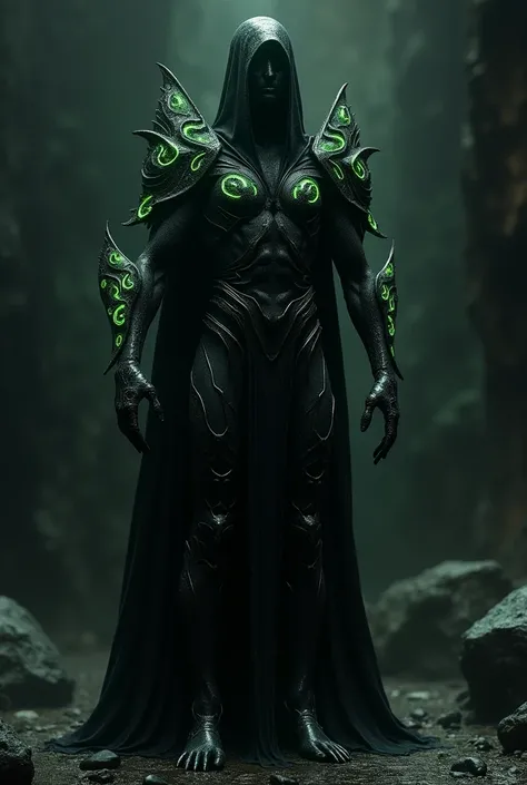 Main Body: The primary color is Void Black, creating an appearance of deep, impenetrable darkness. This darkness seems to absorb surrounding light, making you look like an embodiment of pure void.Accents: The Glowing Deep Green or Dark Purple accents are s...