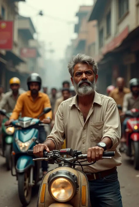 A Indian retail distributor loading product on bikes and smiling with greed 