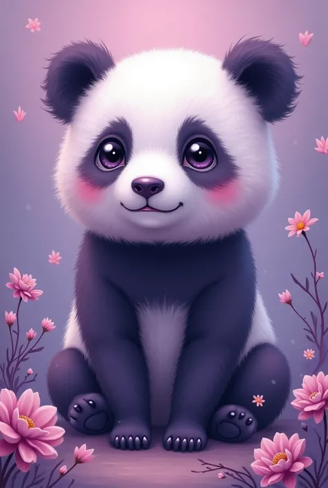 Dreamy and alluring feminine panda drawing on purple background