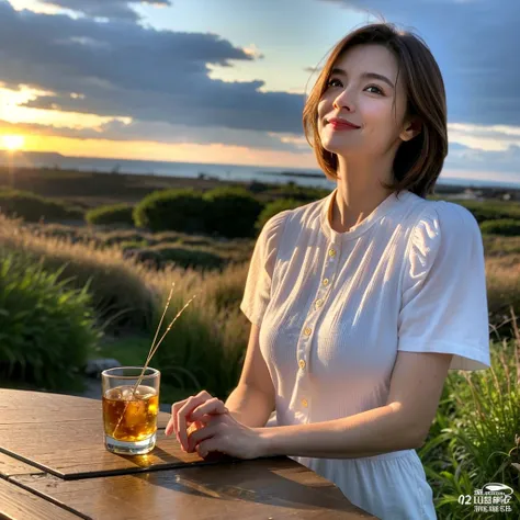 (Realistic, 超Realistic:1.4), 16K HDR, High resolution,Brown short hair,The best smile、Japanese Actress,so beautiful(Like the real thing),Short sleeve dress,Whiskey Bottle、The Macallan、Johnnie Walker、、Old Parr、whiskey、Suntory、nick、Slim couple、Model Couple、(...