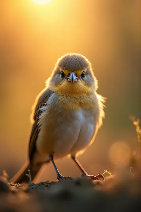 Mesmerizing close-up of a beautiful little bird, illuminated by the soft golden light of a calm morning, with bright bokeh, gently framing her graceful form.