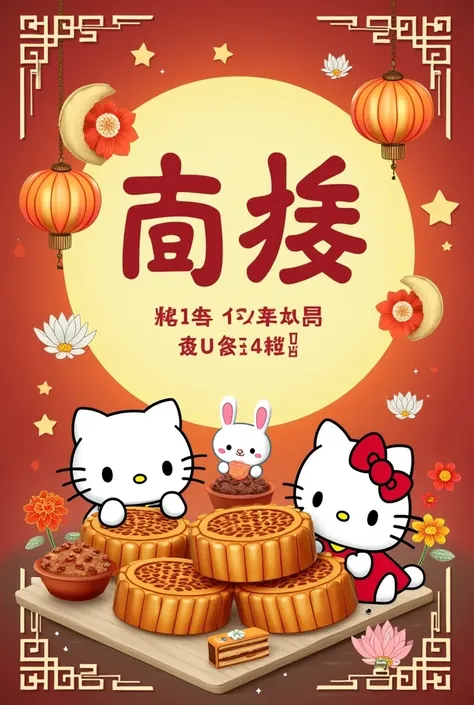 A poster for the Mid-Autumn Festival with mooncakes and Sanrio characters