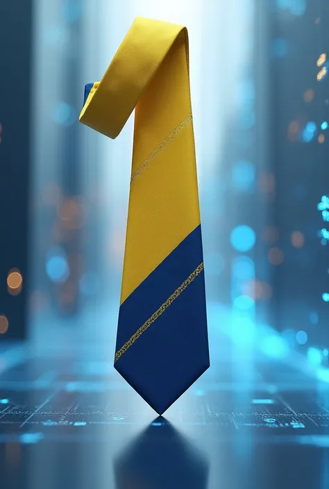 create product photo of neck tie. design for professionals with yellow and blue color. digital abstract theme. 