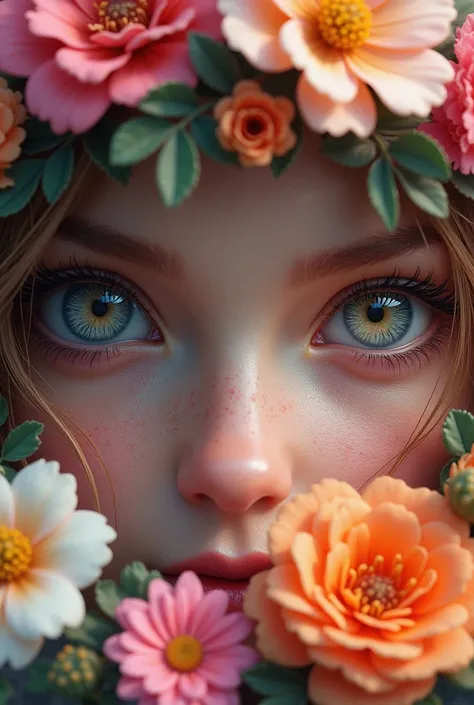 Only Eyes digital art with flowers 