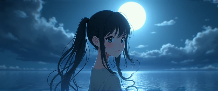 First Love，White Moonlight，Girl，，1 girl, Twin ponytails, black hair, front