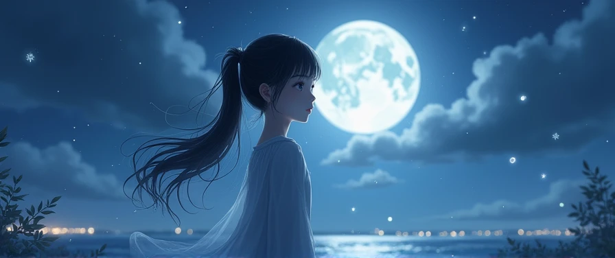 First Love，White Moonlight，Girl，，1 girl, Twin ponytails, black hair, front