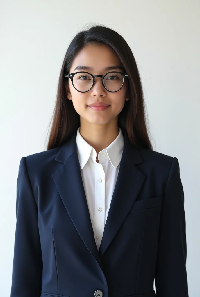 Afganistan teenage female Student, Photoshoot, Wear Oxford University Uniform Suit, Formal, White Background, Ultra HD, Detailed Face, Detailed Skin, Realistic, Wear Eyeglasses