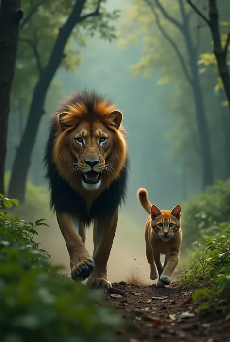 Lion forest me cat ka sikar karta aur dog cat ko bachata hai emotional video image