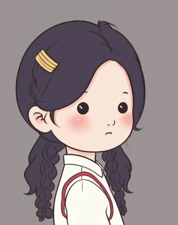 chibi face avatar, a vietnamese girl, three quarter view face, portrait, plaits hair, 3/4 view face. corner view of face