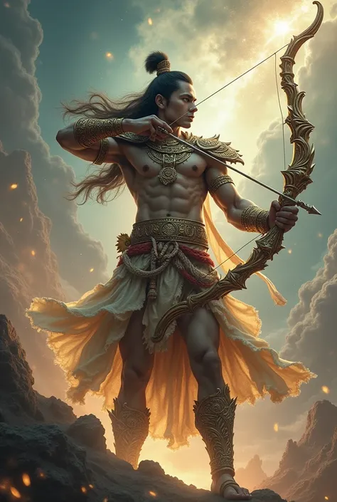 Indian mythology, Mahabharat character arjun holding a bow in his hand Bow name Pashupatastra Rudra form of Lord Shiva 