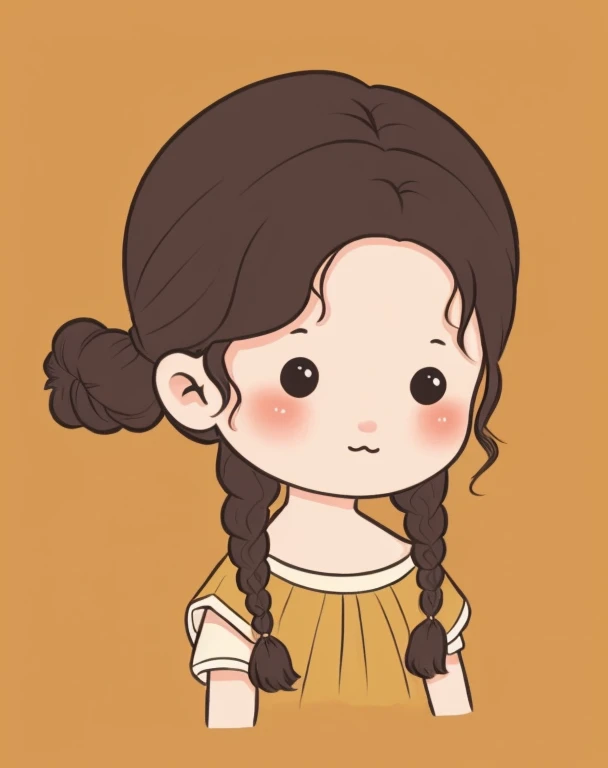 chibi face avatar, a Vietnamese girl, three quarter view face, portrait, braid hair, 3/4 view face. Corner view of face 