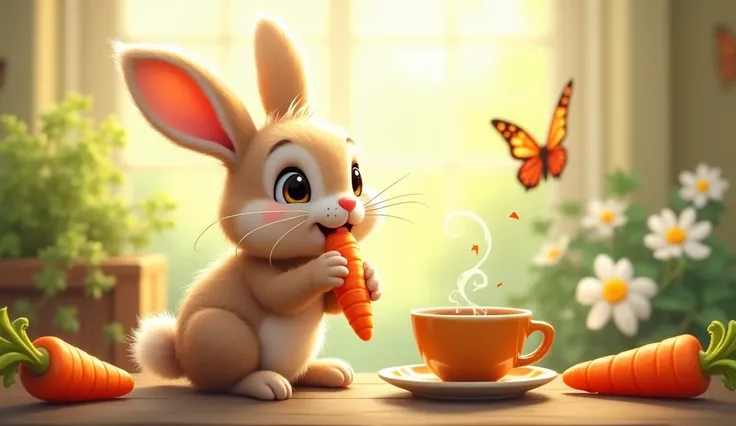 A rabbit eating carrots with a cup of tea!
For kids songs 