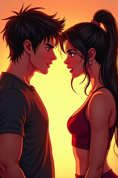 Hot boy and hot girl looking at each other angryily 