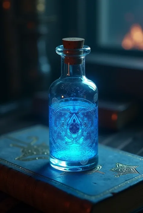 A small glass vial with a bright blue liquid. The vial is labeled with arcane symbols that glow when the potion is opened..