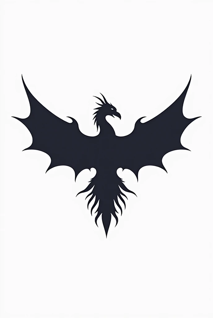 A logo with the silhouette of a dragon and a raven with open wings and a white background 