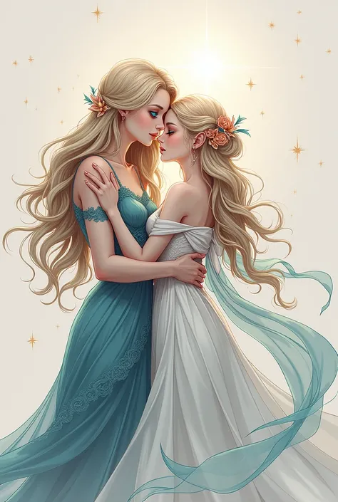 high quality,  8K Ultra HD, In this extraordinary full-body digital illustration,girl hug beautiful man, envision the enchanting presence of a captivating woman with ethereal features. Her elegant allure takes center stage, accentuated by flowing golden lo...