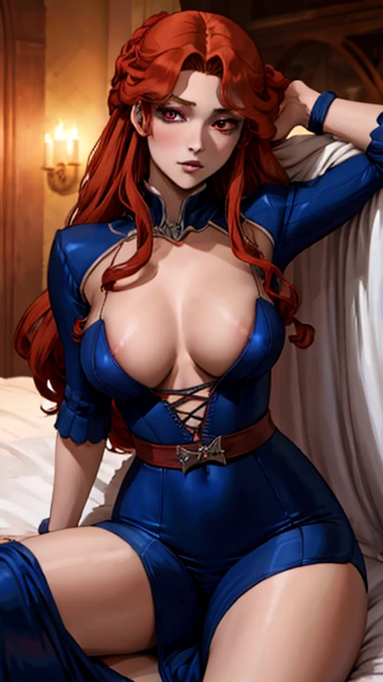 Lenore de castlevania, vampire hair, blue dress, red hair, socks, Longitud total, red eyes, sexy, hentai, pornography, little 