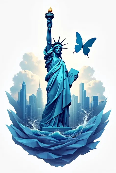 symbol of rebirth：Use a butterfly emerging from its cocoon or surging water waves as a central pattern，Symbol of rebirth and 。Can be matched with blue gradient background，Gold decorative details。

Free Element：Design a Statue of Liberty or similar symbol m...