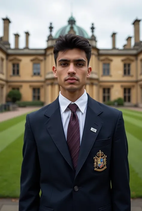 Afghanistan teenage male Student, Photoshoot, Wearing a Oxford university Uniform, Oxford University as an Background, Detailed Skin, Detailed Hair, Detailed Face, Ultra HD, Realistic, Eyes Facing Foward