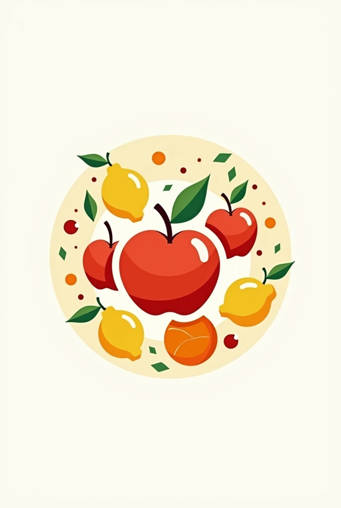 Design a sleek, modern circular logo for snackwise.co. The logo should feature a central apple, surrounded by additional apples, lemons, and oranges to convey a fresh, energetic vibe. Integrate subtle juice splashes or droplets for a lively touch. The comp...