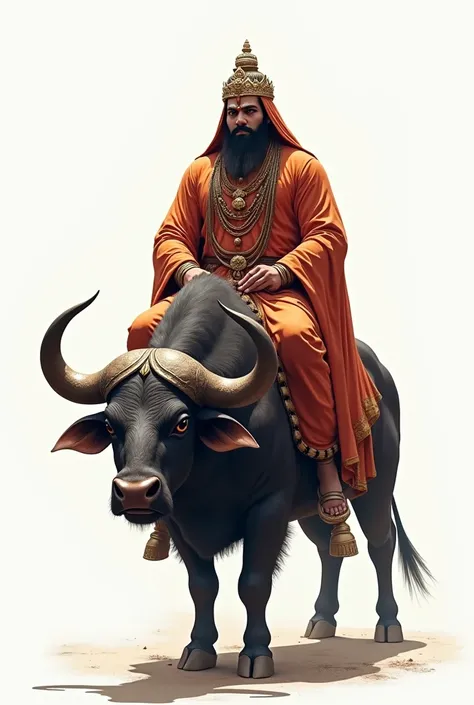 Hindu god yamraj, sitting on buffalo , white background , 