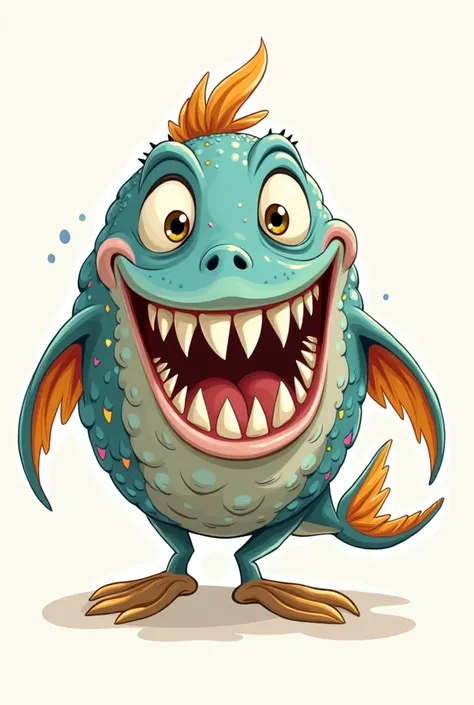 Easy to draw monster fish cartoon smile with big teeth