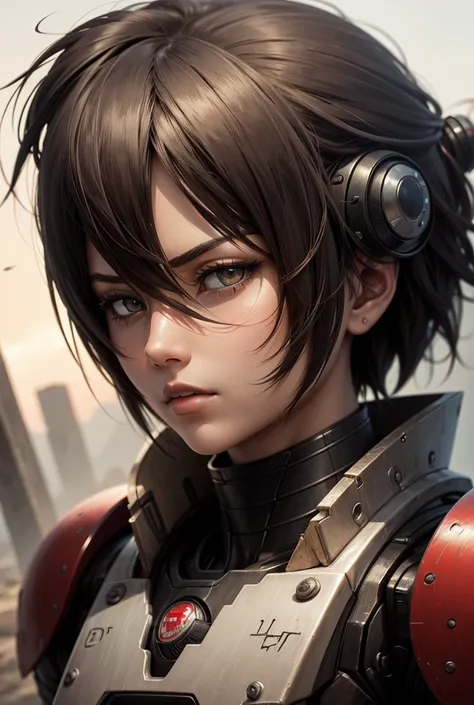 half robot mikasa, other side of the face is a robot