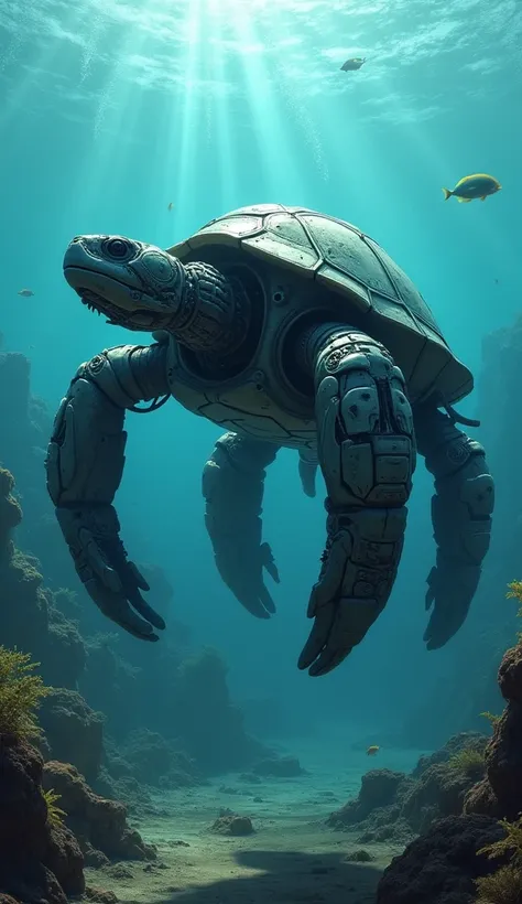 In the depths of the ocean, Turtletron, a massive turtle Transformer, glides gracefully through the water. Its hard metallic shell makes it nearly invincible, and its powerful limbs allow it to move swiftly despite its size. Turtletron is the ultimate unde...