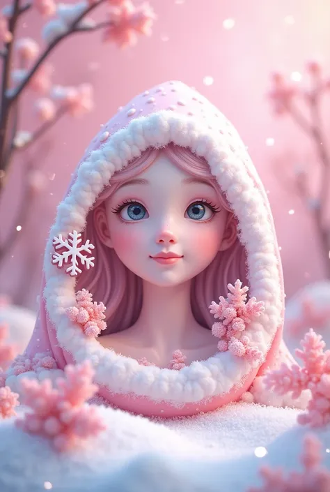 Create me a pink winter wonderland themed badge where i can put my face in the center
