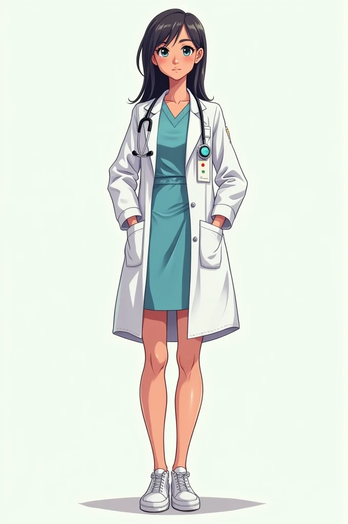 "Create a cartoon or anime-style female doctor, dressed in a lab coat with medical tools, but without a head. The rest of her body should be fully detailed and visible."
