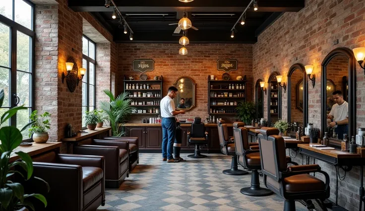 Men&#39;s barber shop, dusty style , Feng Chen, Interior design, industrial style, smoothy feeling