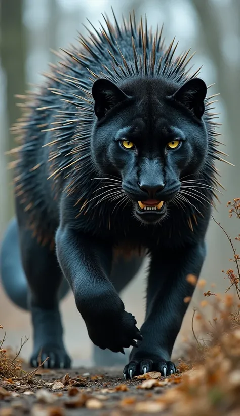 The panther and porcupine merge into a terrifying hybrid of speed and defense. The creature maintains the sleek agility of the panther, but its body is now covered in thick, sharp quills that bristle with every movement. The hybrid’s claws are reinforced w...