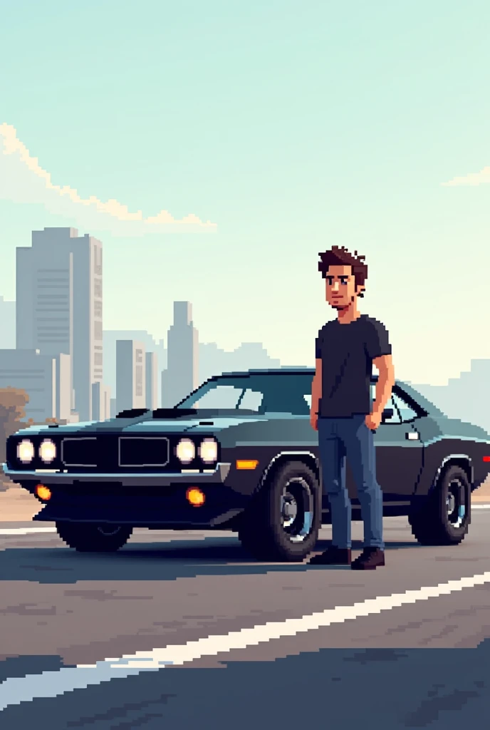 Man with black car animated pixelated