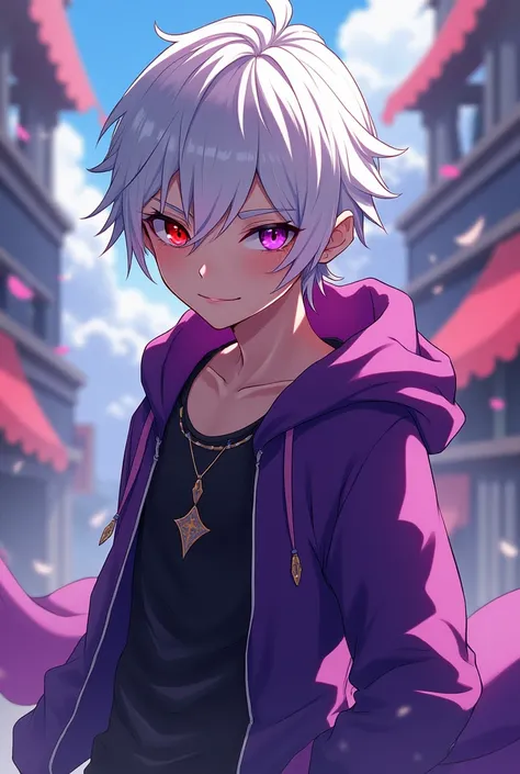 Lancer Boy Medium Size, Lean body/strong, medium white hair/small, with red and purple eyes 1, brown with anime style animation features with the best effects best shadows best lighting 8k best quality 