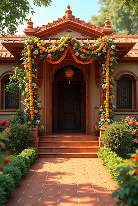 indian house with garland decoration