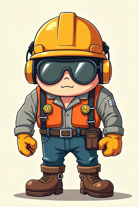 Create a Dinei-style avatar of work safety using ear protectors, gloves, boots, hat, glasses 