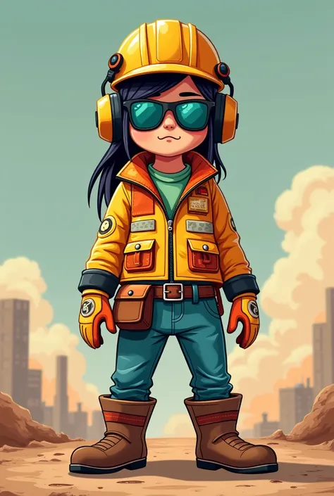 Create a Dinei style avatar of work safety using ear protector gloves boots disposable cap not helmet glasses 