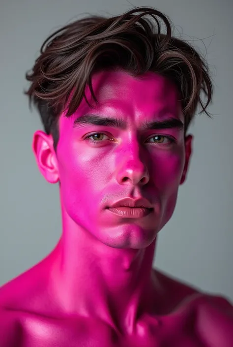 Image of a man with bright pink skin. He has distinctive facial features, like eyes, nose, and mouth, and hair that can be black, chocolate, or gray, according to preference.